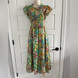 Olivia James Lila Dress Cotton Maxi Floral Smocked Ruffle Cottagecore Size S